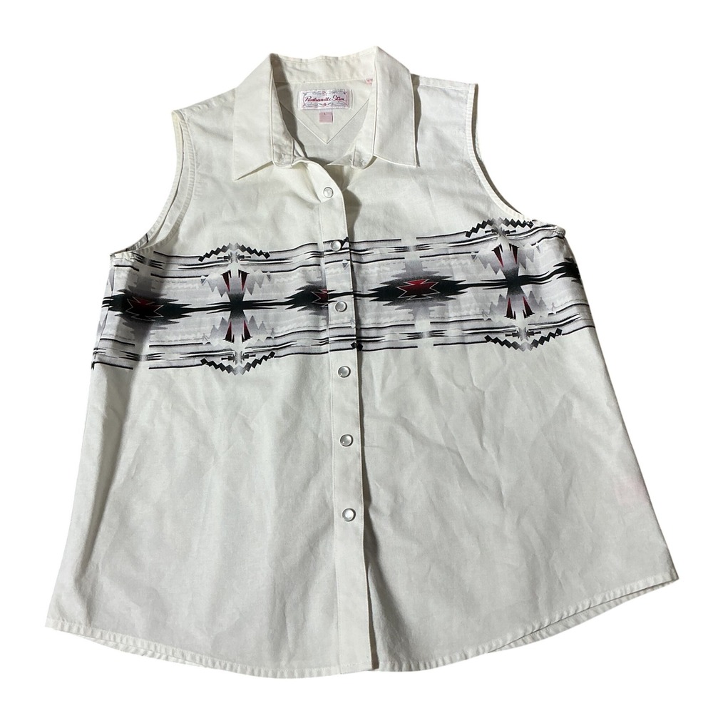 Panhandle Slim Southwestern Aztec Vest Shirt Womens L White Snap Front Western